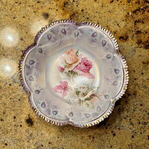 Antique RS Prussia Floral Serving Bowl - 10" Scalloped Lustre Ware
